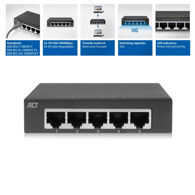 Switch unmanaged ACT AC4415 Gigabit Ethernet 5 porte 10 Gbit/s