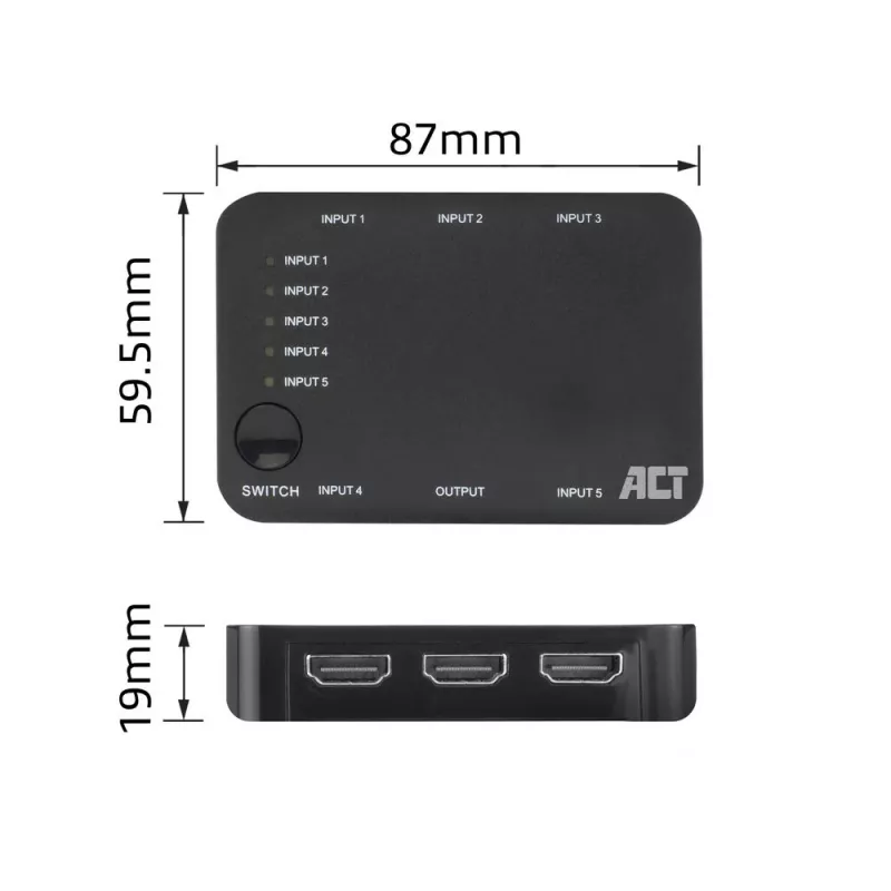 Switch HDMI ACT 4K 5 in, 1 out, HDMI, nero, 2160p, 18 Gbit/s, 4096 x 2160 pixel, 4K Ultra HD