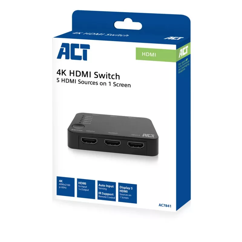 Switch HDMI ACT 4K 5 in, 1 out, HDMI, nero, 2160p, 18 Gbit/s, 4096 x 2160 pixel, 4K Ultra HD