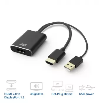 Adattatore per cavo video ACT AC7536 0,24 m HDMI + USB DisplayPort nero