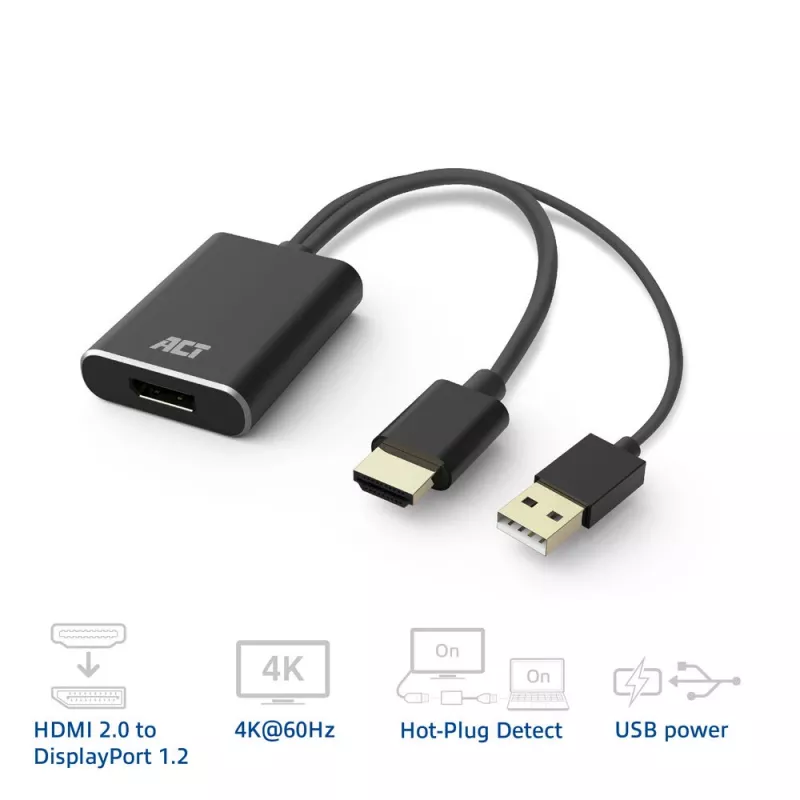 Adattatore per cavo video ACT AC7536 0,24 m HDMI + USB DisplayPort nero