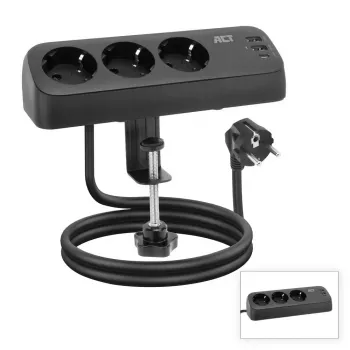Ciabatta da scrivania ACT con 3 prese Tipo F, 30W Power Delivery, porte USB Type-C/A, lunghezza cavo 1,5 metri