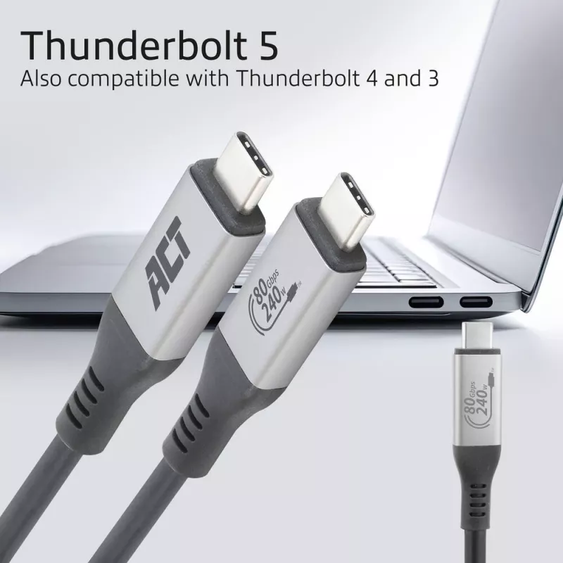 Cavo ACT USB4 80Gbps Thunderbolt 5 240W USB Type-C, certificato USB-IF, 1,5 metri