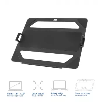 Supporto universale ACT per laptop per bracci monitor, nero, acciaio, 29,5 cm (11,6