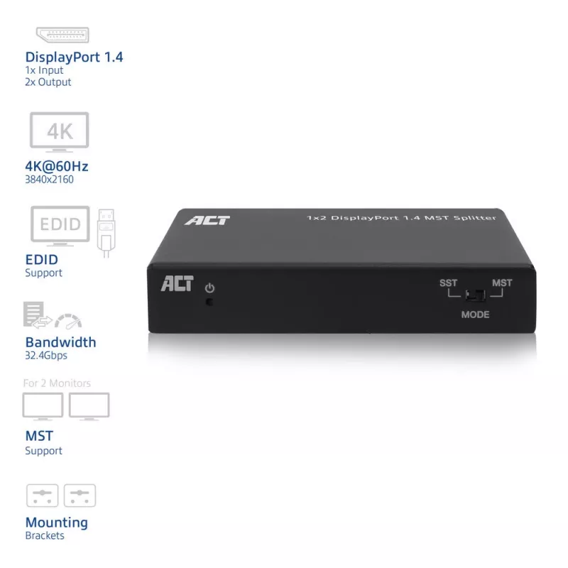 Splitter ACT DisplayPort 1.4 MST 1x2