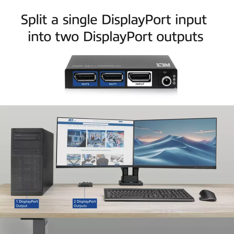 Splitter ACT DisplayPort 1.4 MST 1x2