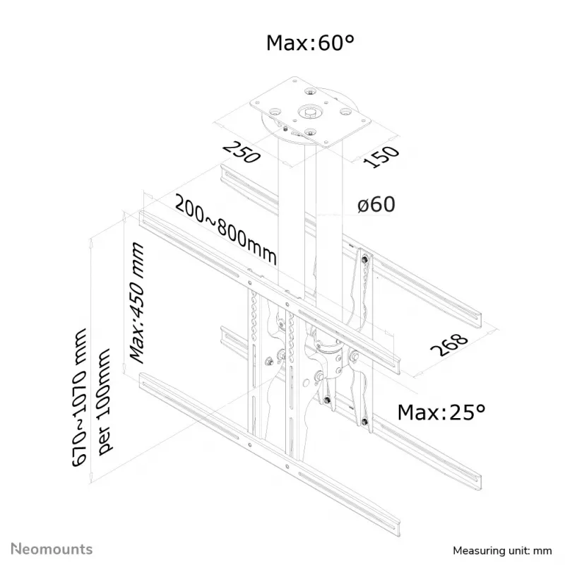 Neomounts PLASMA-C100D supporto da soffitto doppio per monitor/TV 37-75 pollici - h 67-107 cm