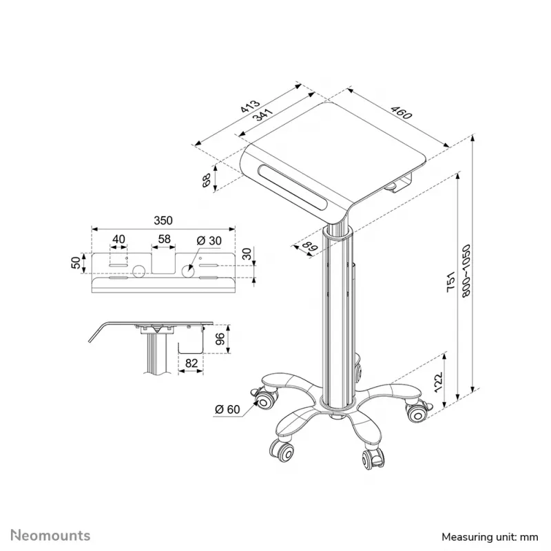 Neomounts MED-M050 postazione di lavoro mobile medicale 10-18 pollici - molla a gas