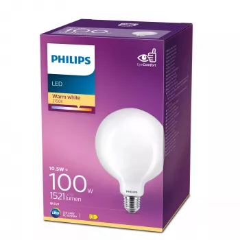 Philips Filament lampadina opaca 100W G120 E27, 10.5 W, 100 W, E27, 1521 lm, 15000 h, bianco caldo