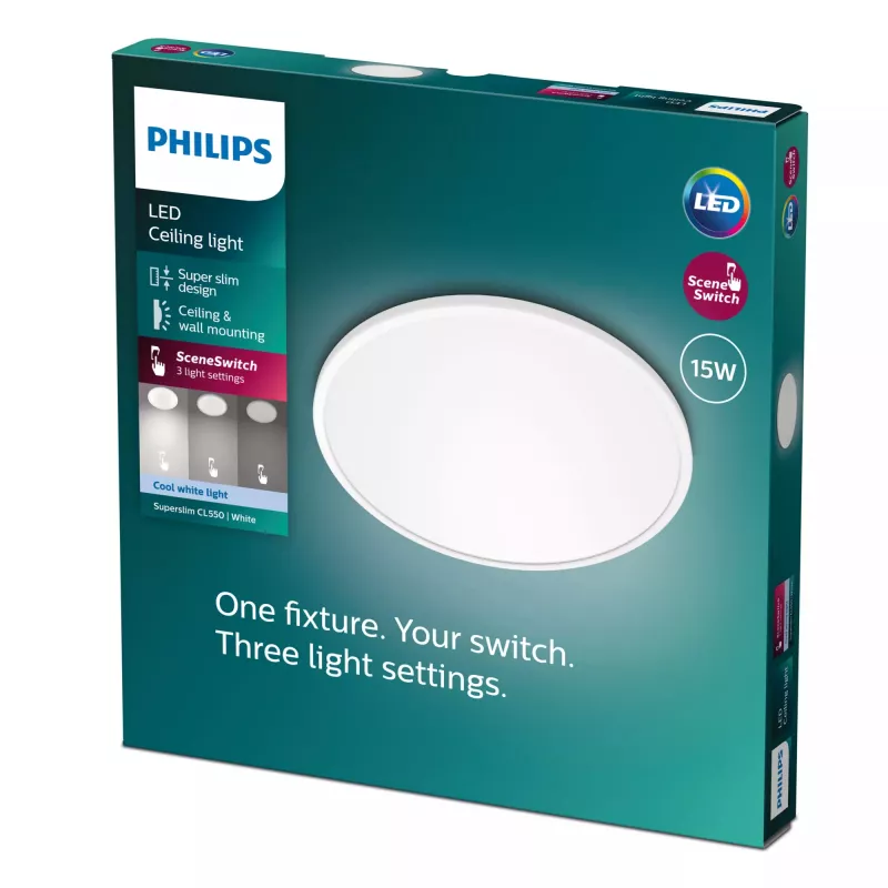 Plafoniera Philips Functional Super sottile 15 W LED, rotonda, 250 mm, 220–240 V, bianco