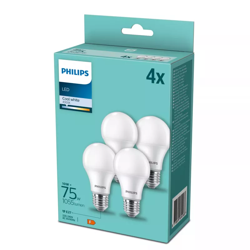 Philips lampada LED E27 confezione da 4, equivalente a 75 W, 4000 K