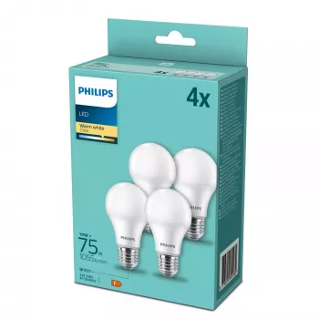 Philips lampada LED E27 confezione da 4, 10 W (equivalente a 75 W), 2700 K