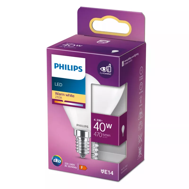 Philips lampada LED bianco caldo 2700 K 4,3 W E14 F