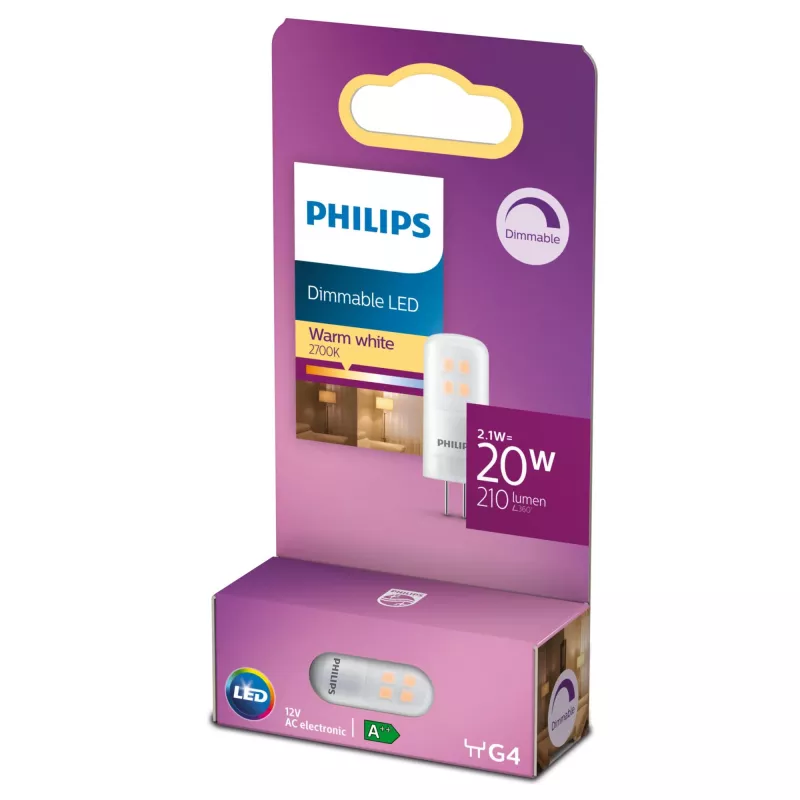 Philips capsula (dimmerabile), 2,1 W, 20 W, G4, 210 lm, 15000 h, bianco caldo