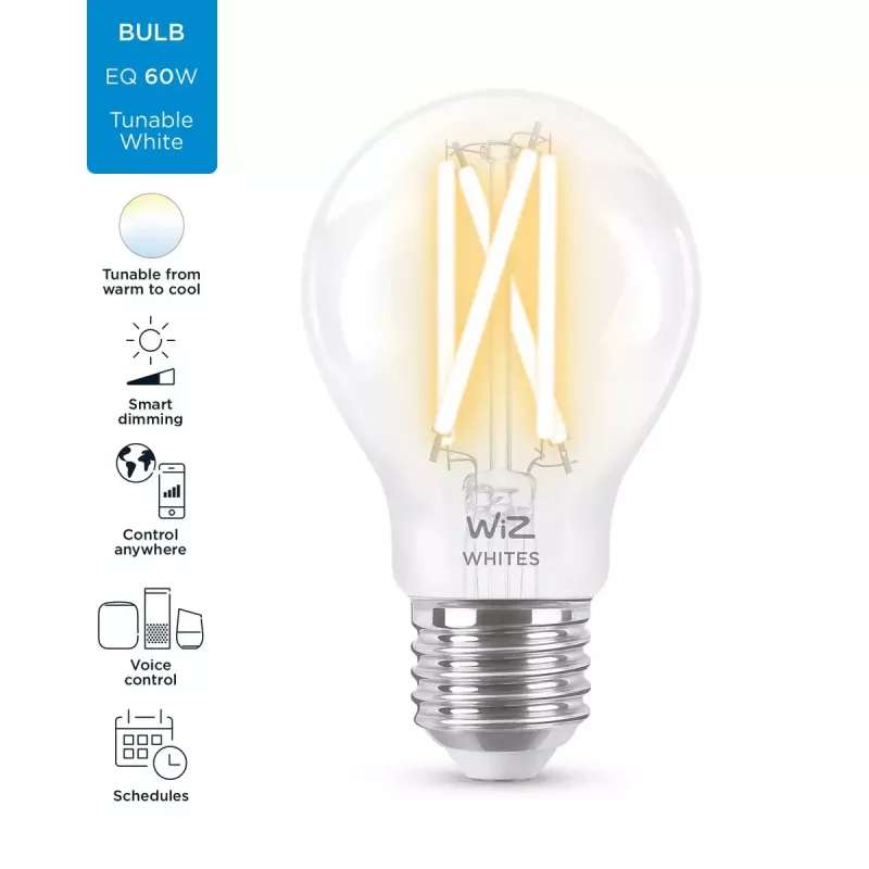 Lampadina LED filamento smart WiZ A60 E27 7W (806 lm) trasparente, 220–240V
