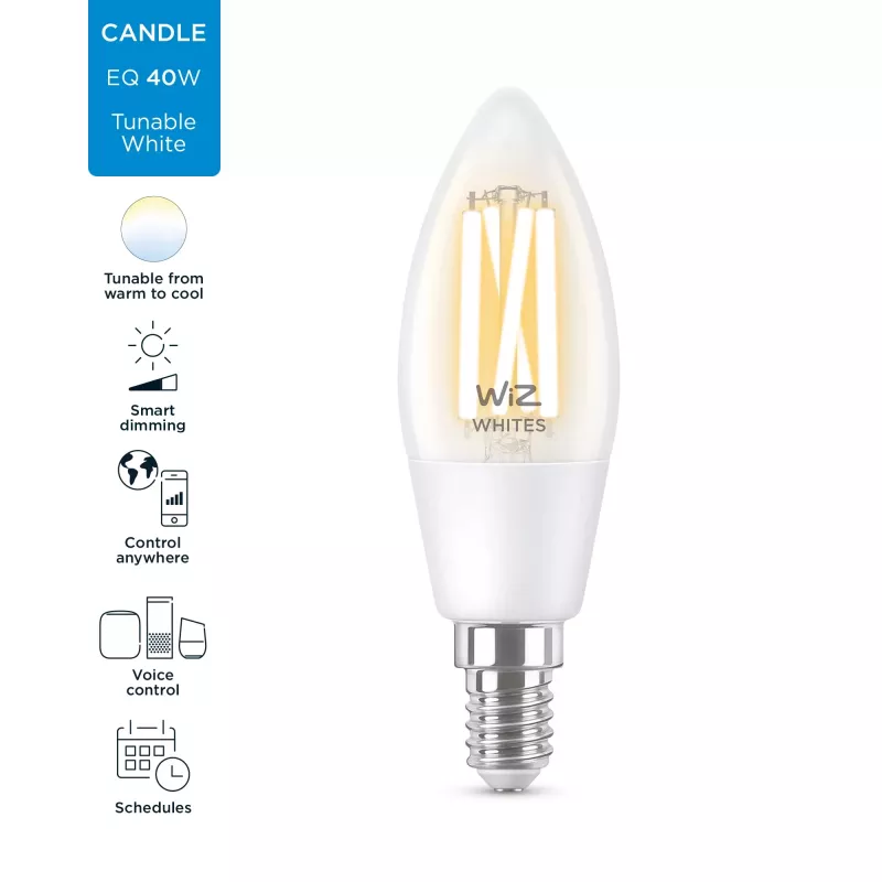Lampadina smart WiZ Filament Candle trasparente 4,9 W C35 E14 Wi-Fi bianco