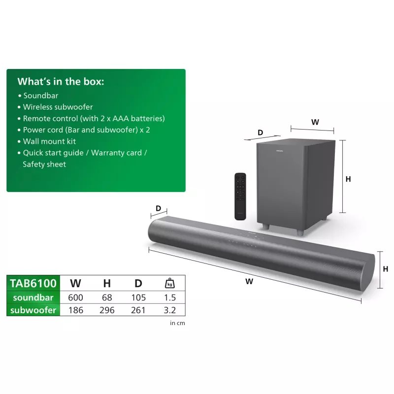 Soundbar Philips TAB6100/10 2.1 canali 80 W RMS Dolby Atmos