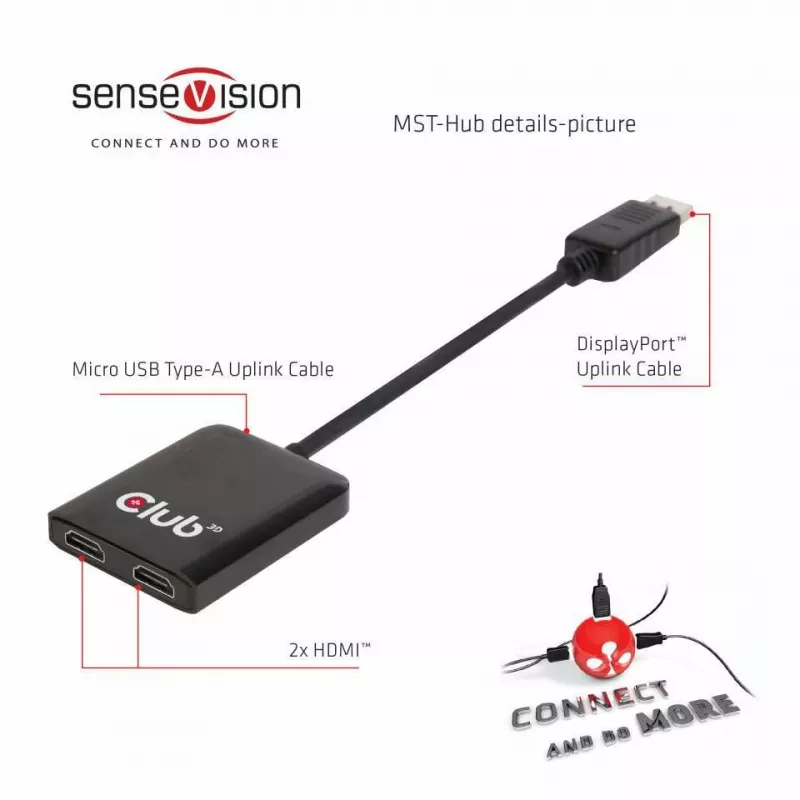 CLUB3D Multi Stream Transport Hub DisplayPort 1.2 to HDMI Dual Monitor