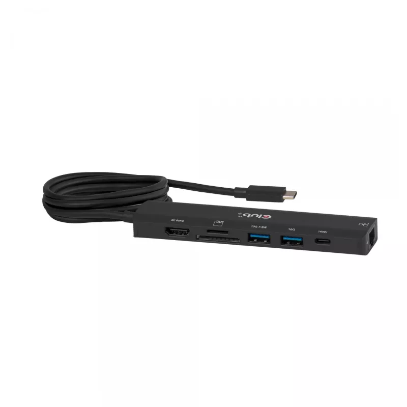 Hub USB-C a HDMI CLUB3D 7-1 — con cavo, Gigabit Ethernet, nero, 136×34×94,5 mm