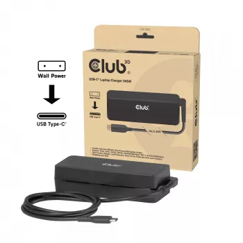 Caricabatterie per laptop USB-C CLUB 3D 140W, alimentazione di rete, compatibilità universale, cavo 1 m, nero