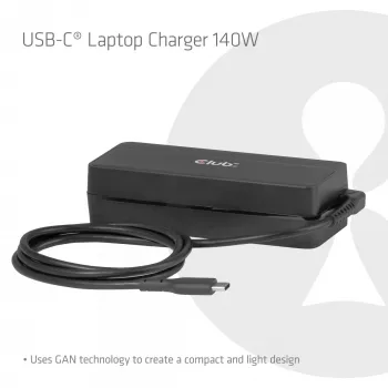 Caricabatterie per laptop USB-C CLUB 3D 140W, alimentazione di rete, compatibilità universale, cavo 1 m, nero