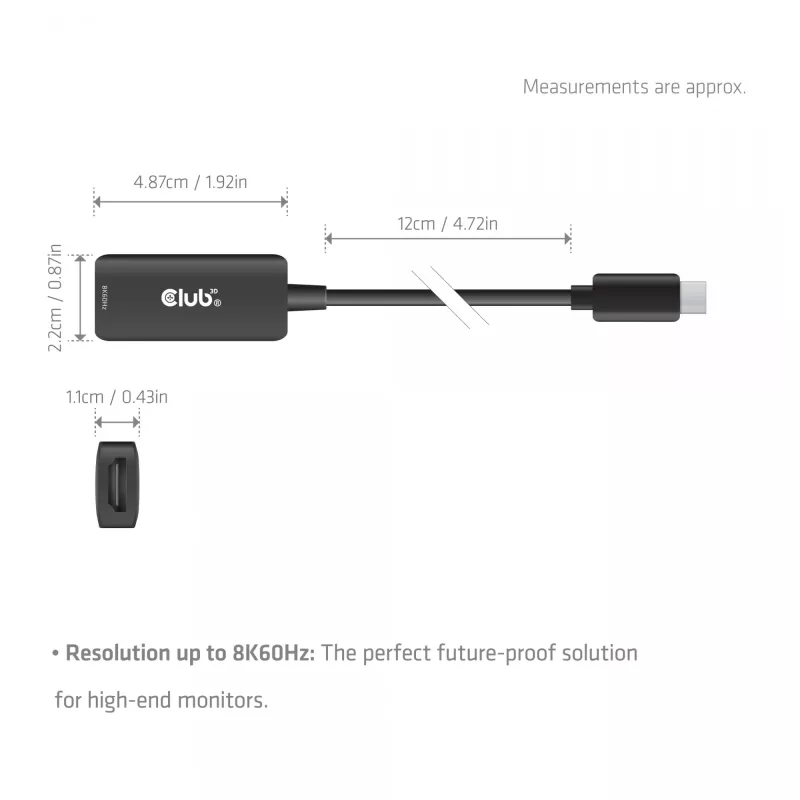 Adattatore USB-C a HDMI 2.1 Club 3D CAC-2505 — 8K@60Hz, USB Type-C a HDMI + USB, 0,12 m