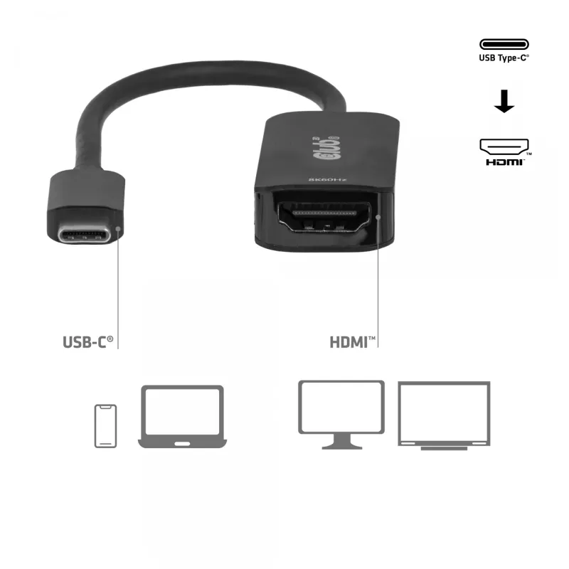 Adattatore USB-C a HDMI 2.1 Club 3D CAC-2505 — 8K@60Hz, USB Type-C a HDMI + USB, 0,12 m