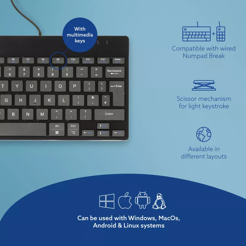 Tastiera ergonomica R-Go Tools R-Go Compact Break, tastiera compatta con software per pause, QWERTY (UK), con filo, nero