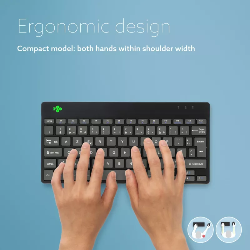 Tastiera ergonomica R-Go Tools R-Go Compact Break, tastiera compatta con software per pause, AZERTY (FR), Bluetooth, nero