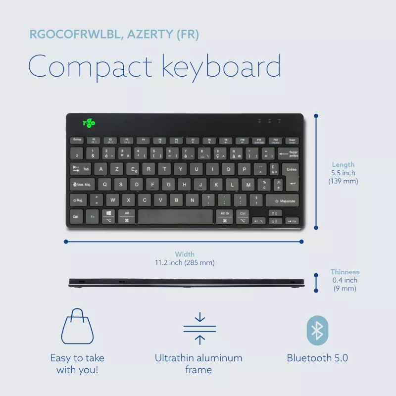 Tastiera ergonomica R-Go Tools R-Go Compact Break, tastiera compatta con software per pause, AZERTY (FR), Bluetooth, nero