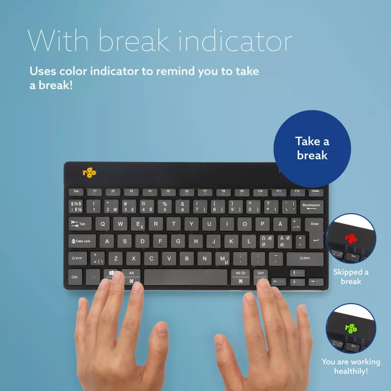 Tastiera ergonomica R-Go Tools R-Go Compact Break, tastiera compatta con software Break, QWERTY (NORDIC), Bluetooth, nero