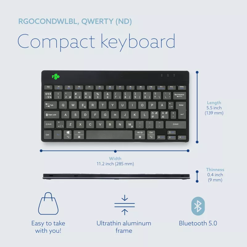 Tastiera ergonomica R-Go Tools R-Go Compact Break, tastiera compatta con software Break, QWERTY (NORDIC), Bluetooth, nero