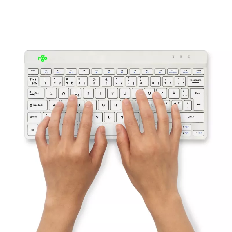 Tastiera ergonomica R-Go Tools R-Go Compact Break, tastiera compatta con software per pause, QWERTY (NORDIC), Bluetooth, bianco