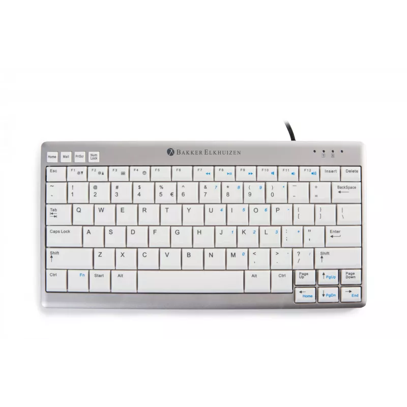 BakkerElkhuizen UltraBoard 950 BE Azerty, Mini, con filo, USB, switch a forbice, AZERTY, grigio chiaro, bianco