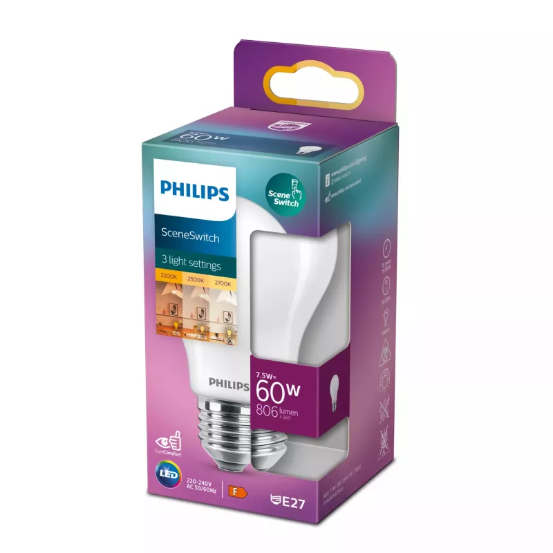 Philips Bulb 60;30; 16 W A60 E27 7.5 W bianco caldo 806 lm