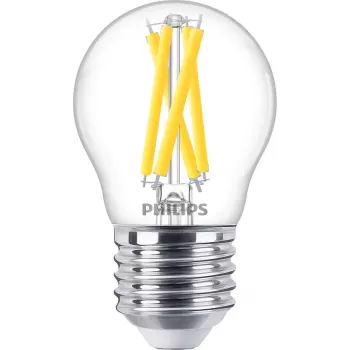 Lampadina LED filamento candela Philips Filament Candle Clear 3,4 W (470 lm) P45 E27, Warm Glow, CRI 90