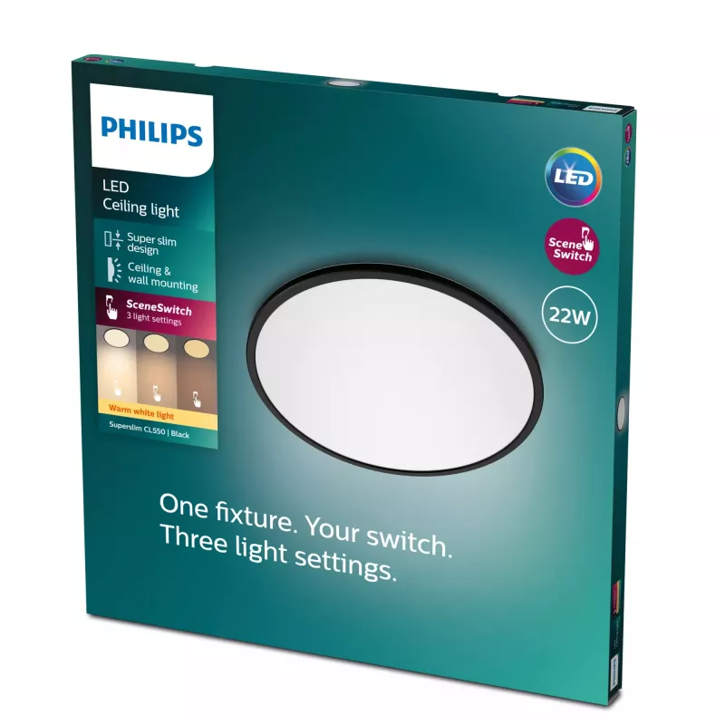 Plafoniera Philips Functional Super slim 22 W nero LED rotonda