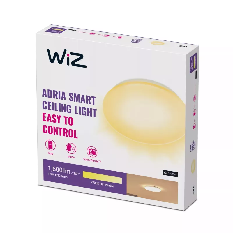 Plafoniera intelligente Wiz Adria Ceiling 17 W — Wi‑Fi/Bluetooth, 320×68 mm, bianco