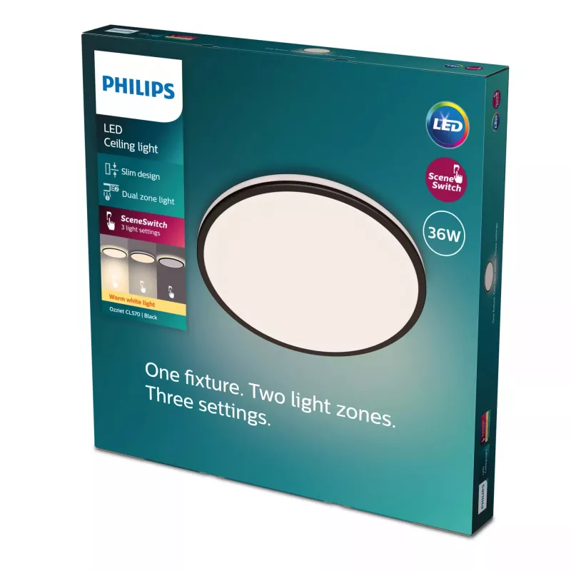 Plafoniera Philips Ozziet 36 W LED, rotonda 500×55 mm, nero, modulo LED non sostituibile