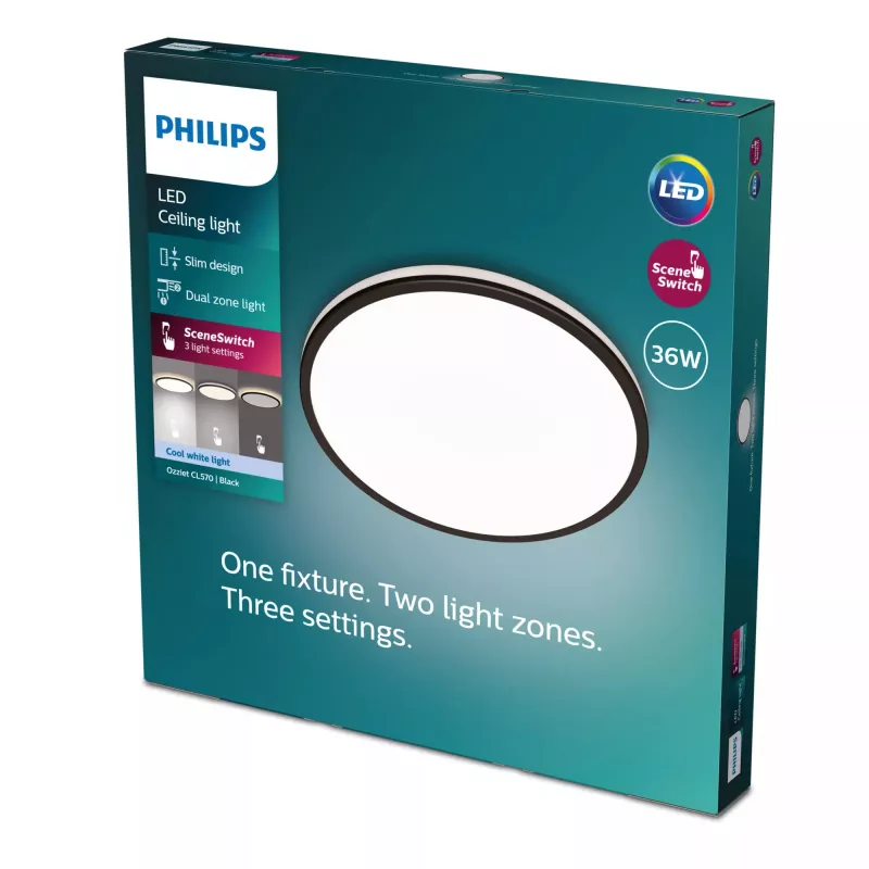 Philips Functional Ozziet plafoniera 36 W, LED, lampadine non sostituibili, 4000 K, 4100 lm, IP20, nero