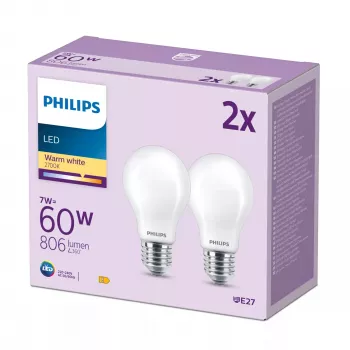 Philips Filament Bulb Opal 60W A60 E27 confezione da 2, 7 W, 60 W, E27, 806 lm, 15000 h, bianco caldo