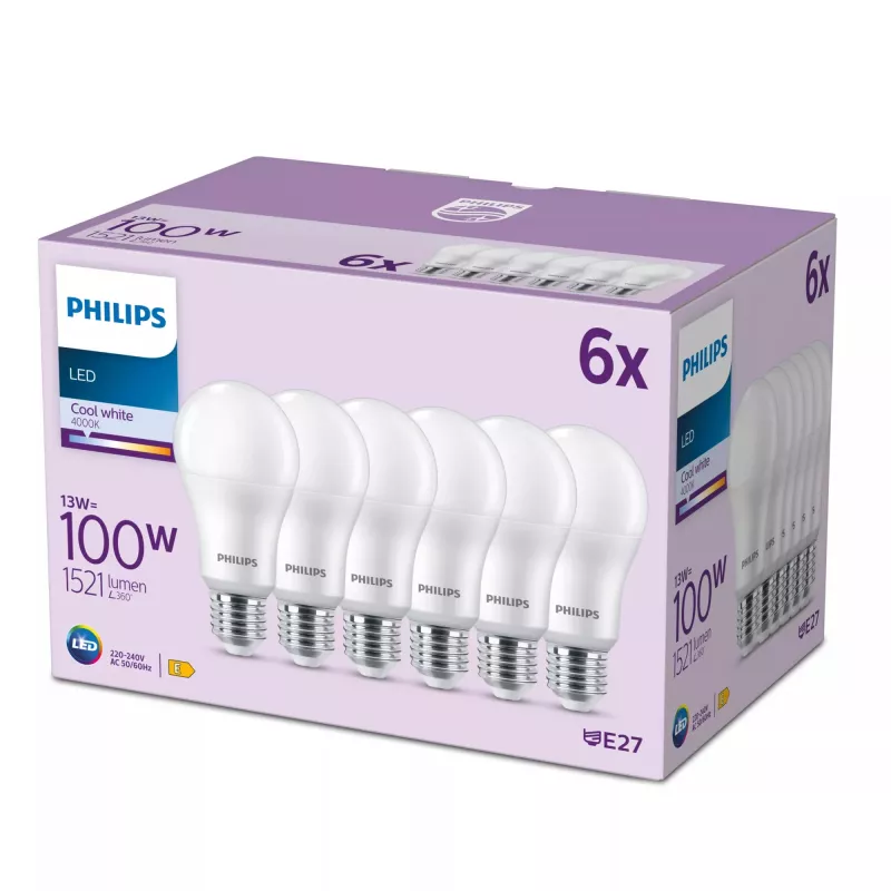 LED-Lampe Signify Philips 13W (entspricht 100W) A67 E27 1521 lm 4000K bianco freddo 6 pz.