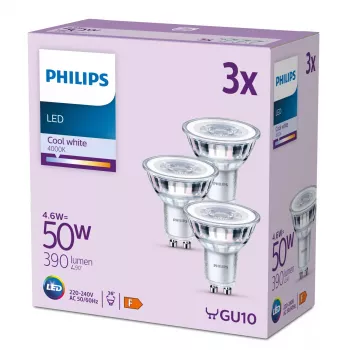 Philips Spot 50W PAR16 GU10 x3, 4,6 W, 50 W, GU10, 390 lm, 15000 h, bianco freddo