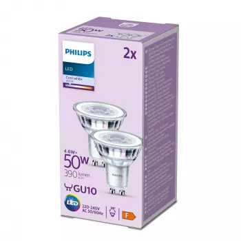Philips Spot 50W PAR16 GU10 2 pezzi, 4,6 W, 50 W, GU10, 390 lm, 15000 h, bianco freddo