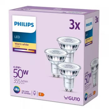 Philips Spot 50W PAR16 GU10 x3, 4,6 W, 50 W, GU10, 355 lm, 15000 h, bianco caldo
