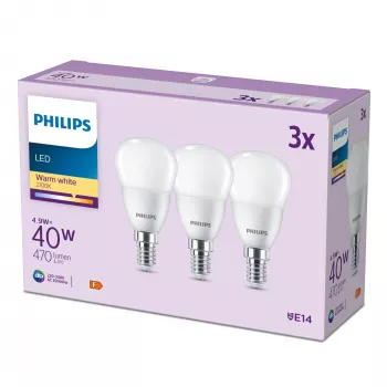 Philips Candle 40W P45 E14 x3, 4,9 W, 40 W, E14, 470 lm, 15000 h, bianco caldo