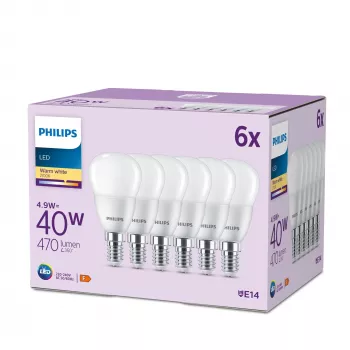 Philips Candle 40W P45 E14 x6, 4,9 W, 40 W, E14, 470 lm, 15000 h, bianco caldo