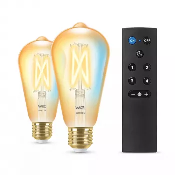 WiZ Filament Bulb Amber 50 W ST64 E27 x2, illuminazione smart, Wi-Fi/Bluetooth, oro, Wi-Fi 4 (802.11n), 802.11b, 802.11g, LED, E27