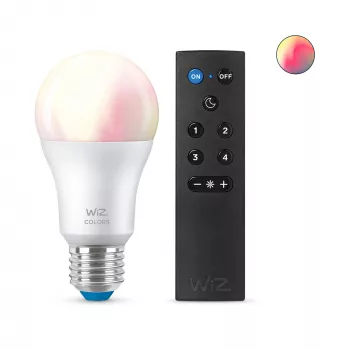 WiZ Bulb 8W (Eq.60W) A60 E27 x1 + telecomando, lampada intelligente, Wi-Fi/Bluetooth, bianco, Wi-Fi 4 (802.11n), 802.11b, 802.11g, LED, E27