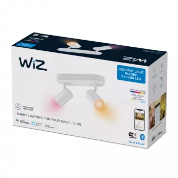 WiZ IMAGEO Spot orientabile 2 volte, plafoniera intelligente, Wi-Fi/Bluetooth, bianco, Wi-Fi 4 (802.11n), 802.11b, 802.11g, LED, metallo
